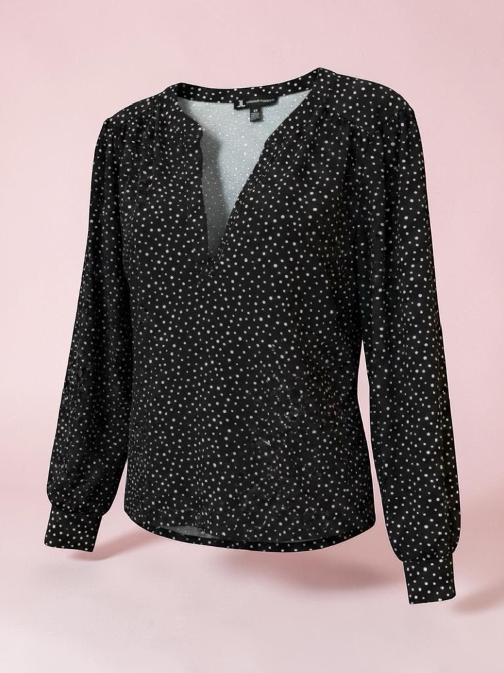 Jules & Leopold Black Polka Dot V-Neck Long Sleeve Blouse